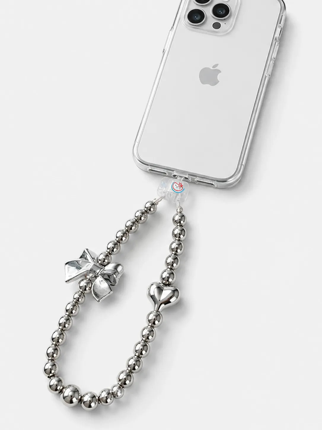 Electroplated Silver Bowknot Beaded Phone Lanyard Chain