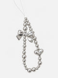 Electroplated Silver Bowknot Beaded Phone Lanyard Chain